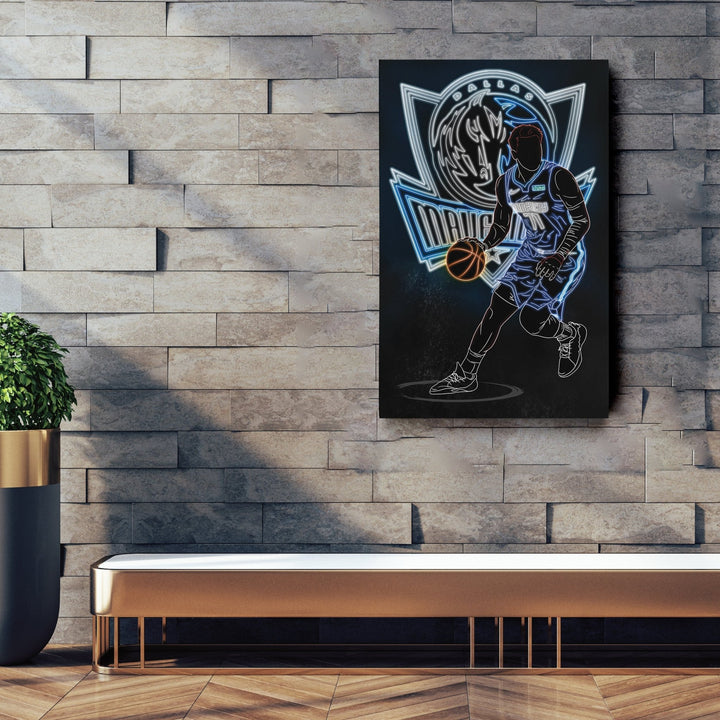 Luka Dončić Neon Canvas Art | Mavericks Wall Decor - CanvasNeon