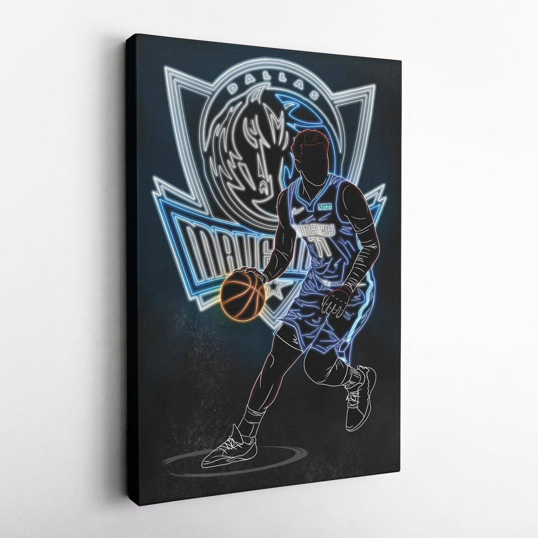 Luka Dončić Neon Canvas Art | Mavericks Wall Decor - CanvasNeon