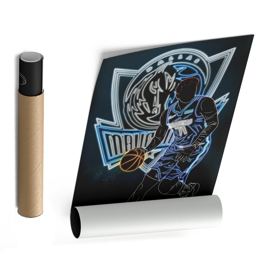 Luka Dončić Neon Canvas Art | Mavericks Wall Decor - CanvasNeon