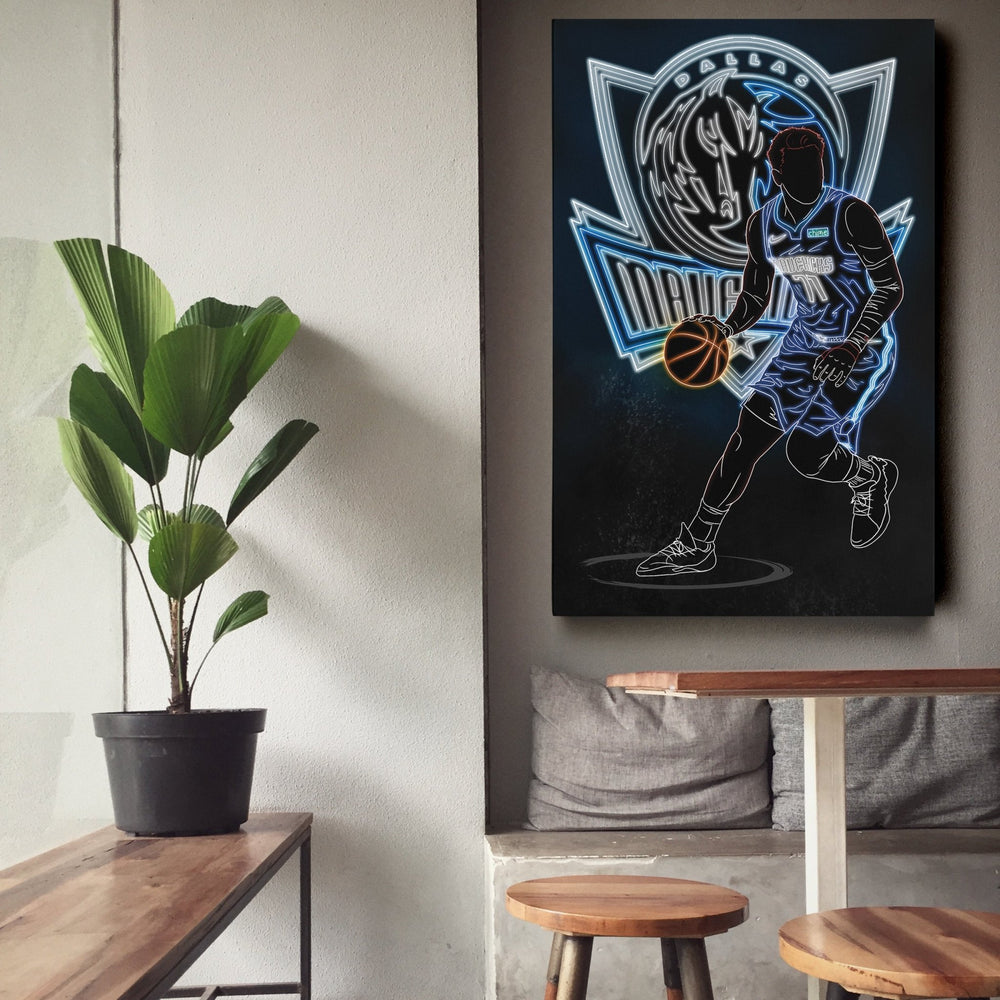 Luka Dončić Neon Canvas Art | Mavericks Wall Decor - CanvasNeon