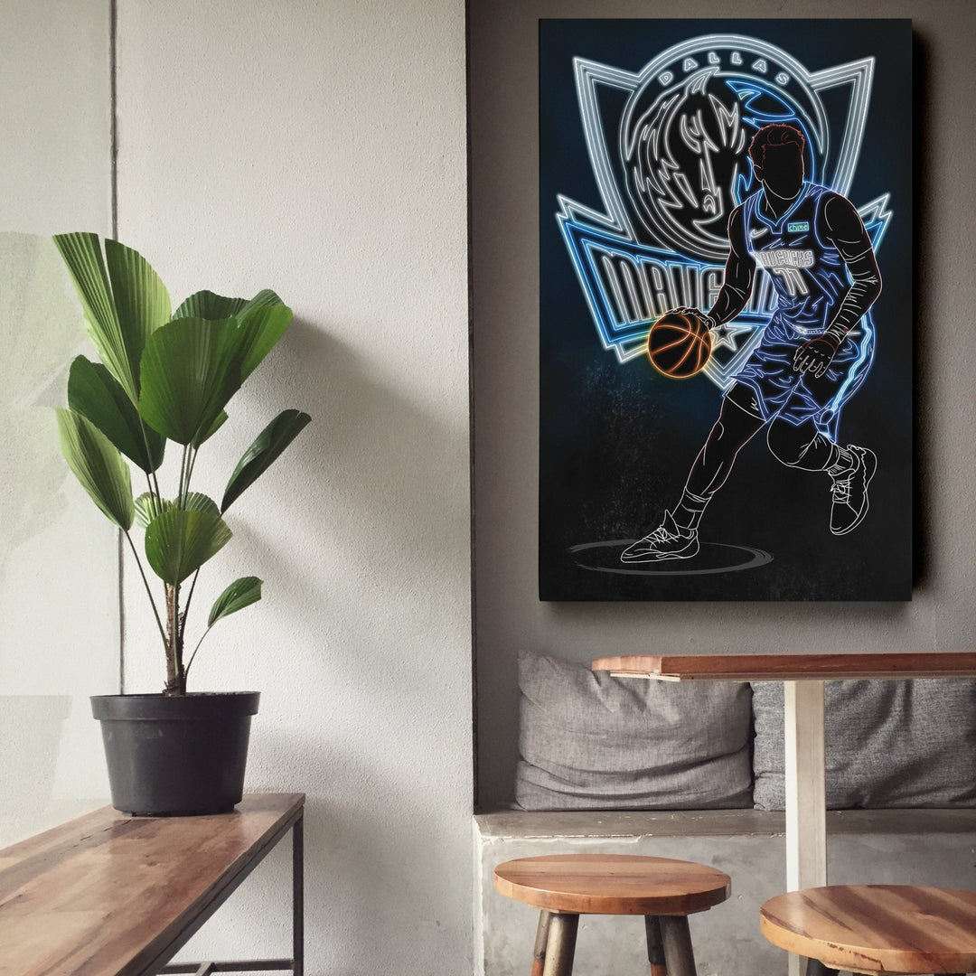 Luka Dončić Neon Canvas Art | Mavericks Wall Decor - CanvasNeon