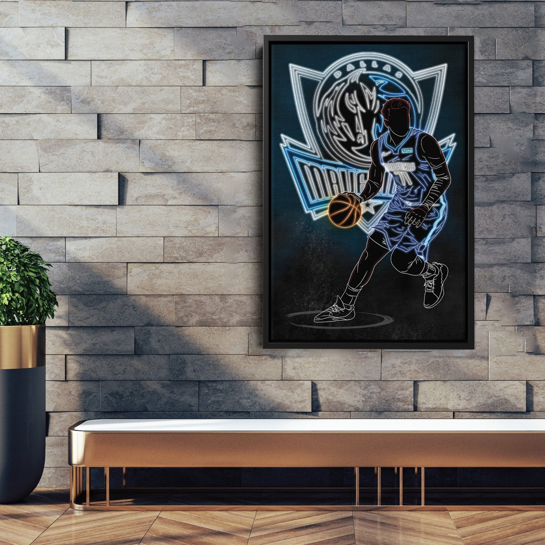 Luka Dončić Neon Canvas Art | Mavericks Wall Decor - CanvasNeon