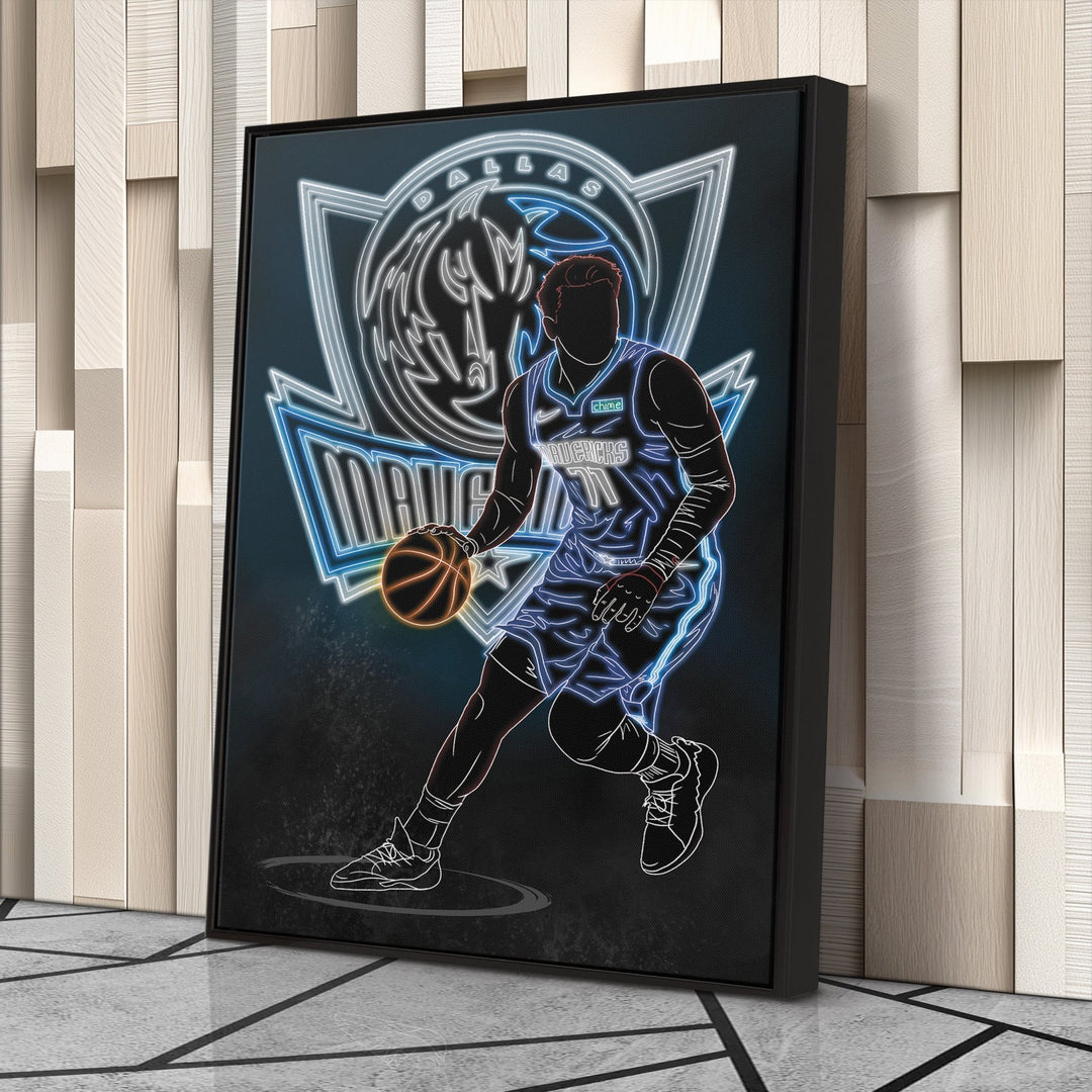 Luka Dončić Neon Canvas Art | Mavericks Wall Decor - CanvasNeon