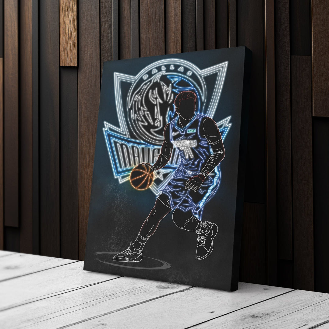 Luka Dončić Neon Canvas Art | Mavericks Wall Decor - CanvasNeon