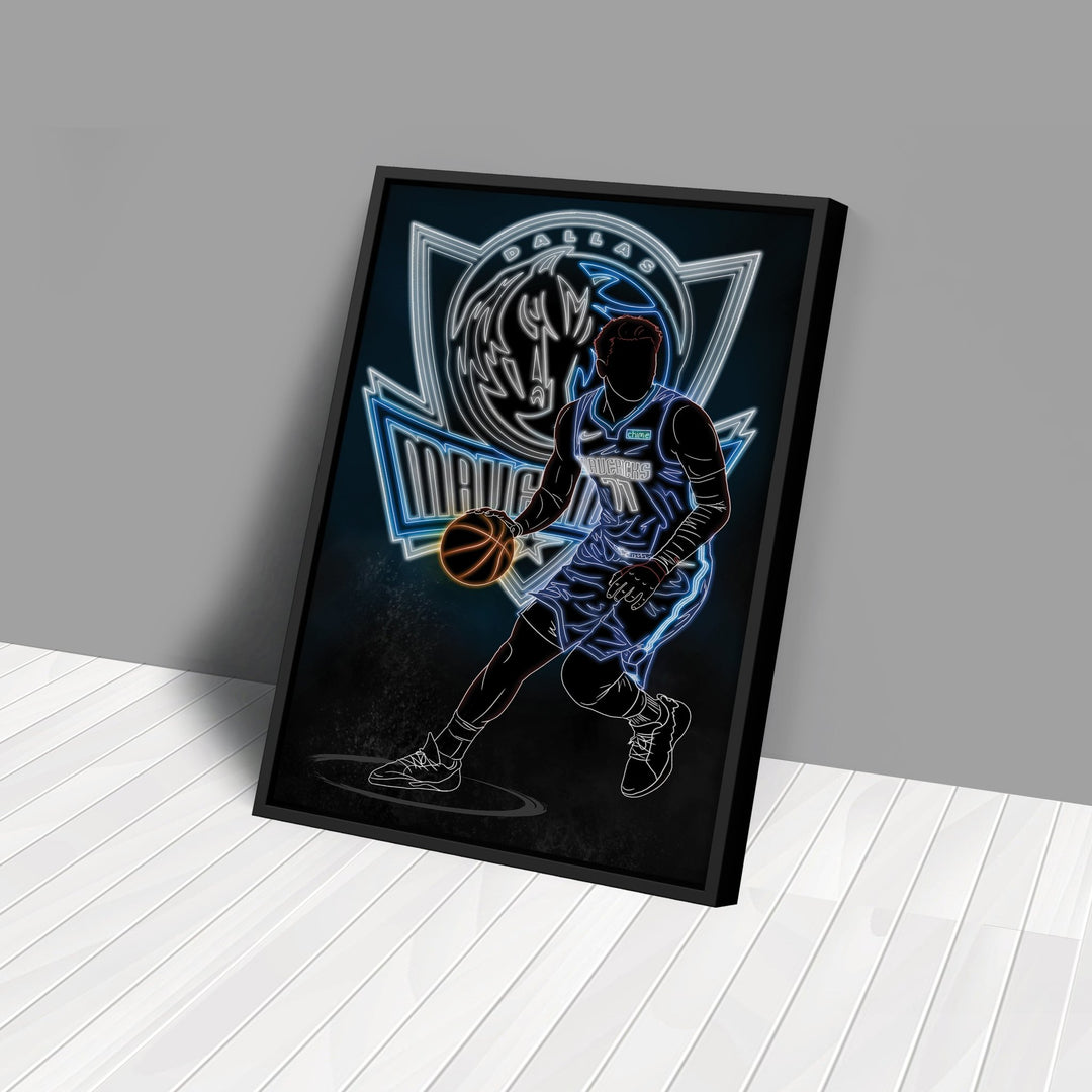 Luka Dončić Neon Canvas Art | Mavericks Wall Decor - CanvasNeon