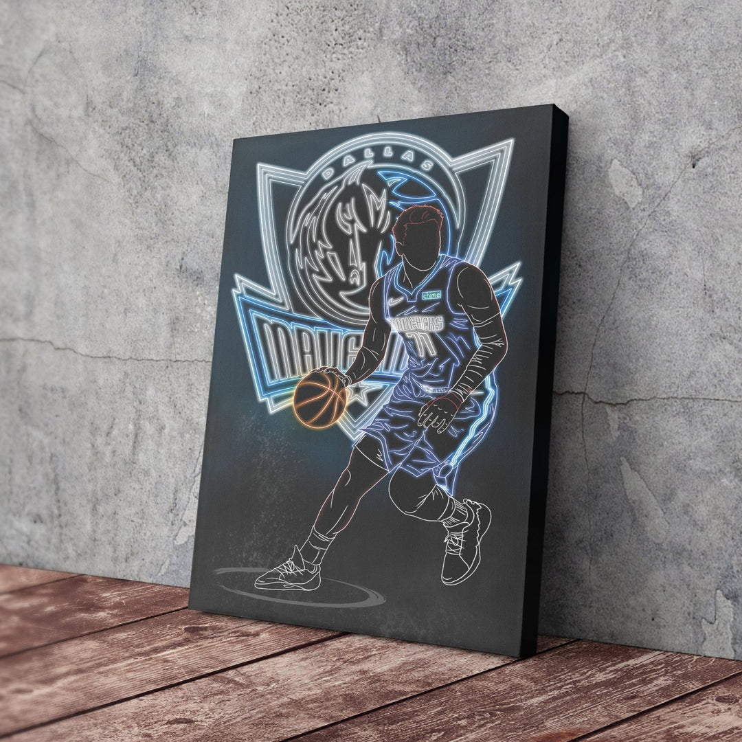 Luka Dončić Neon Canvas Art | Mavericks Wall Decor - CanvasNeon