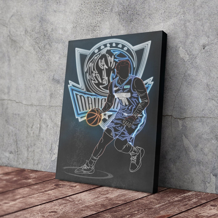 Luka Dončić Neon Canvas Art | Mavericks Wall Decor - CanvasNeon