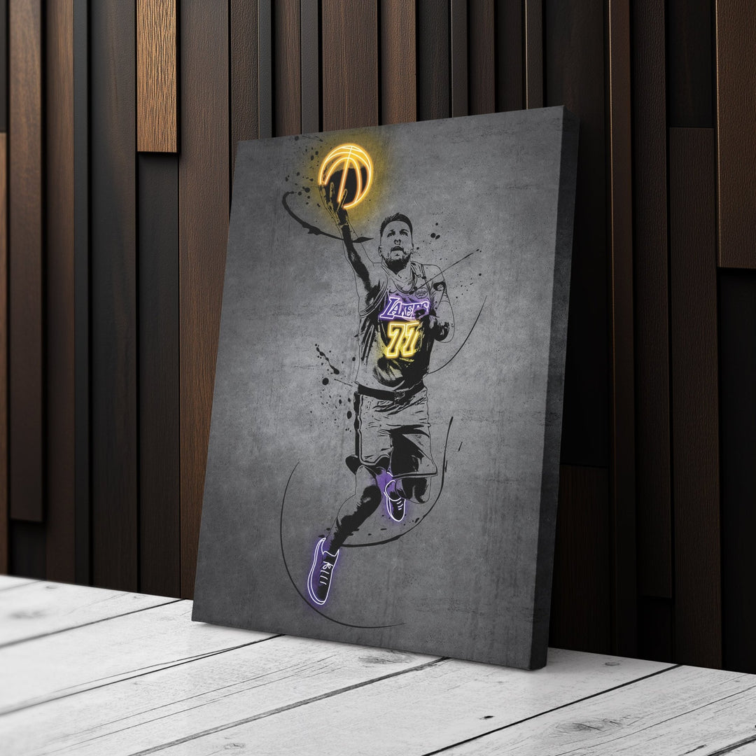 Luka Doncic Neon Canvas Art | Modern Wall Decor for Lakers Fans - CanvasNeon