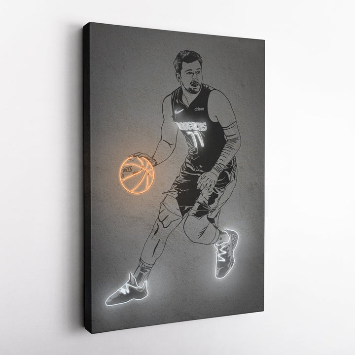 Luka Doncic Neon Canvas Art | Modern Wall Decor for Mavericks Fans - CanvasNeon