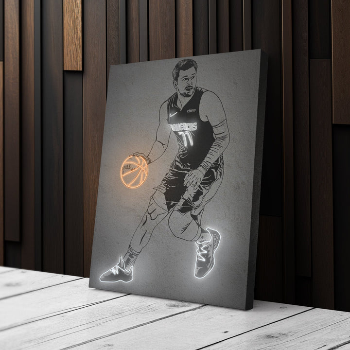 Luka Doncic Neon Canvas Art | Modern Wall Decor for Mavericks Fans - CanvasNeon