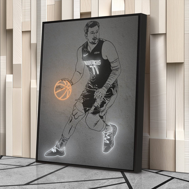 Luka Doncic Neon Canvas Art | Modern Wall Decor for Mavericks Fans - CanvasNeon
