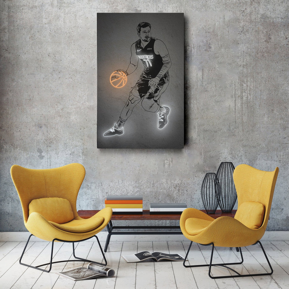 Luka Doncic Neon Canvas Art | Modern Wall Decor for Mavericks Fans - CanvasNeon
