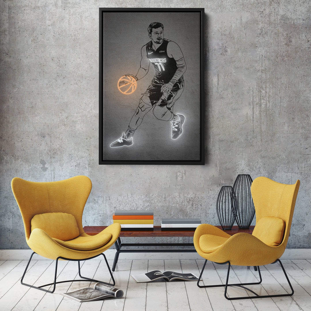 Luka Doncic Neon Canvas Art | Modern Wall Decor for Mavericks Fans - CanvasNeon