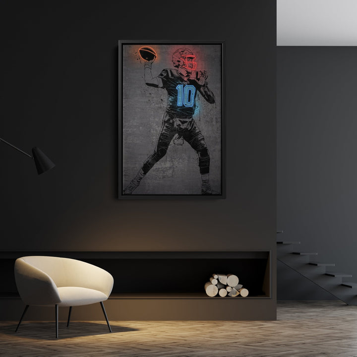 Mac Jones Neon Canvas Art | Modern Wall Decor for Patriots Fans - CanvasNeon