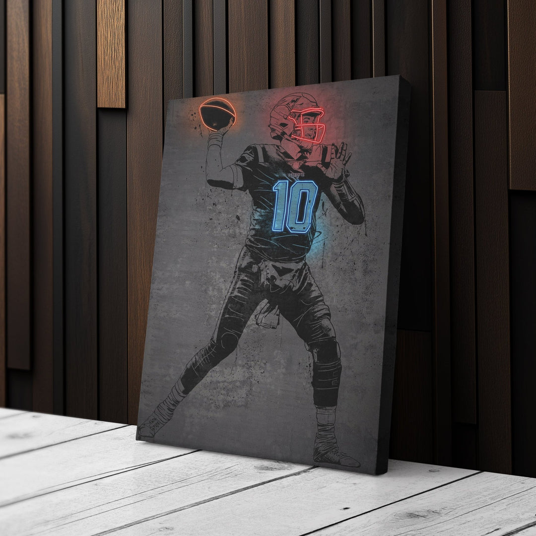 Mac Jones Neon Canvas Art | Modern Wall Decor for Patriots Fans - CanvasNeon