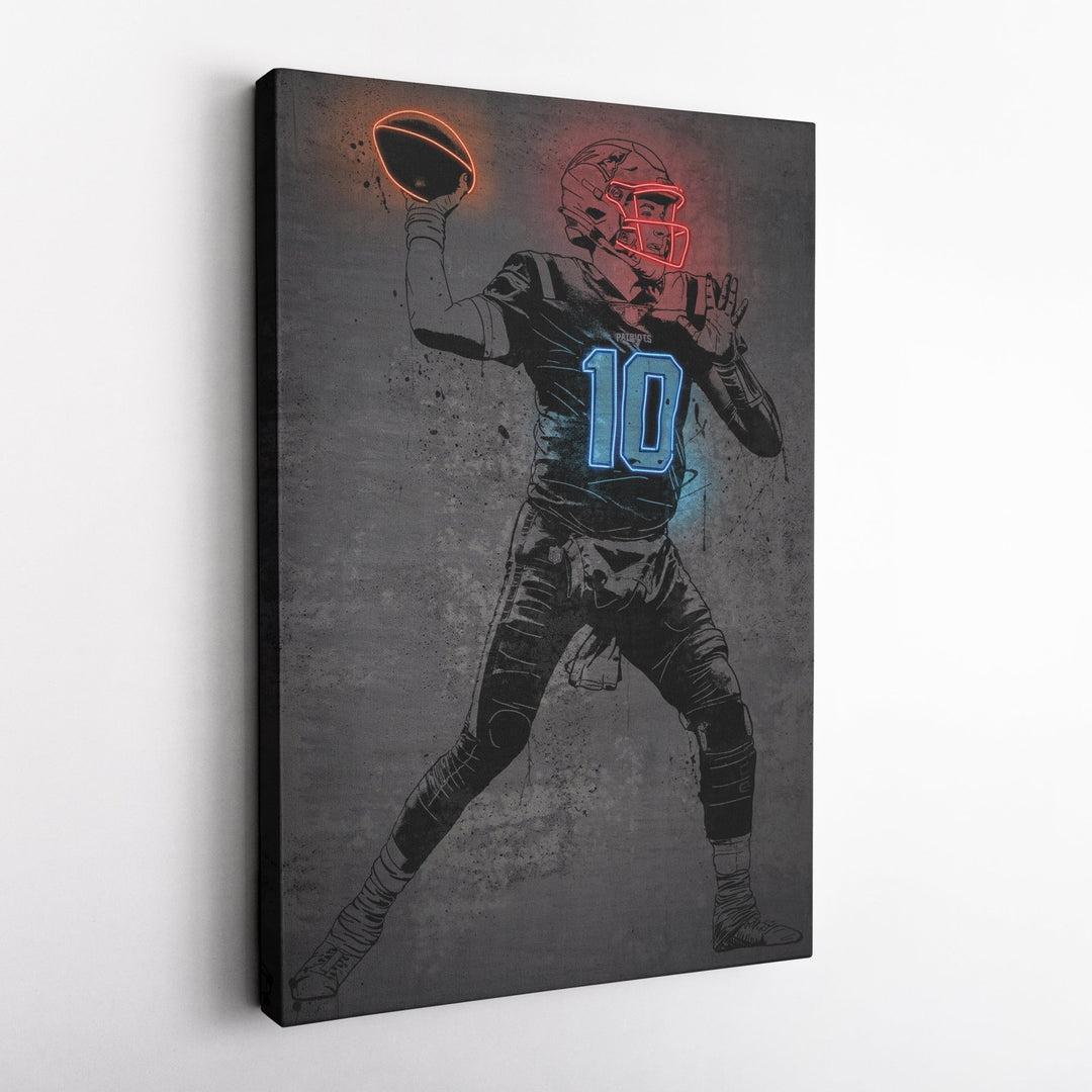 Mac Jones Neon Canvas Art | Modern Wall Decor for Patriots Fans - CanvasNeon