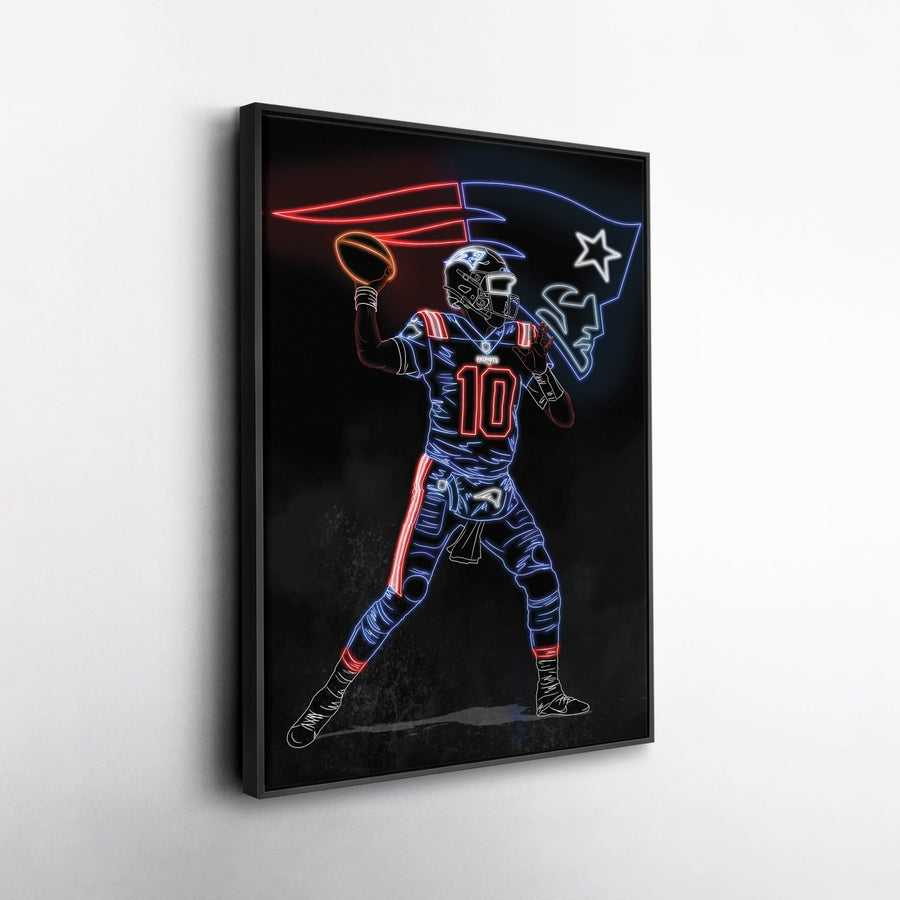 Mac Jones Neon Canvas Art | Patriots Wall Decor - CanvasNeon