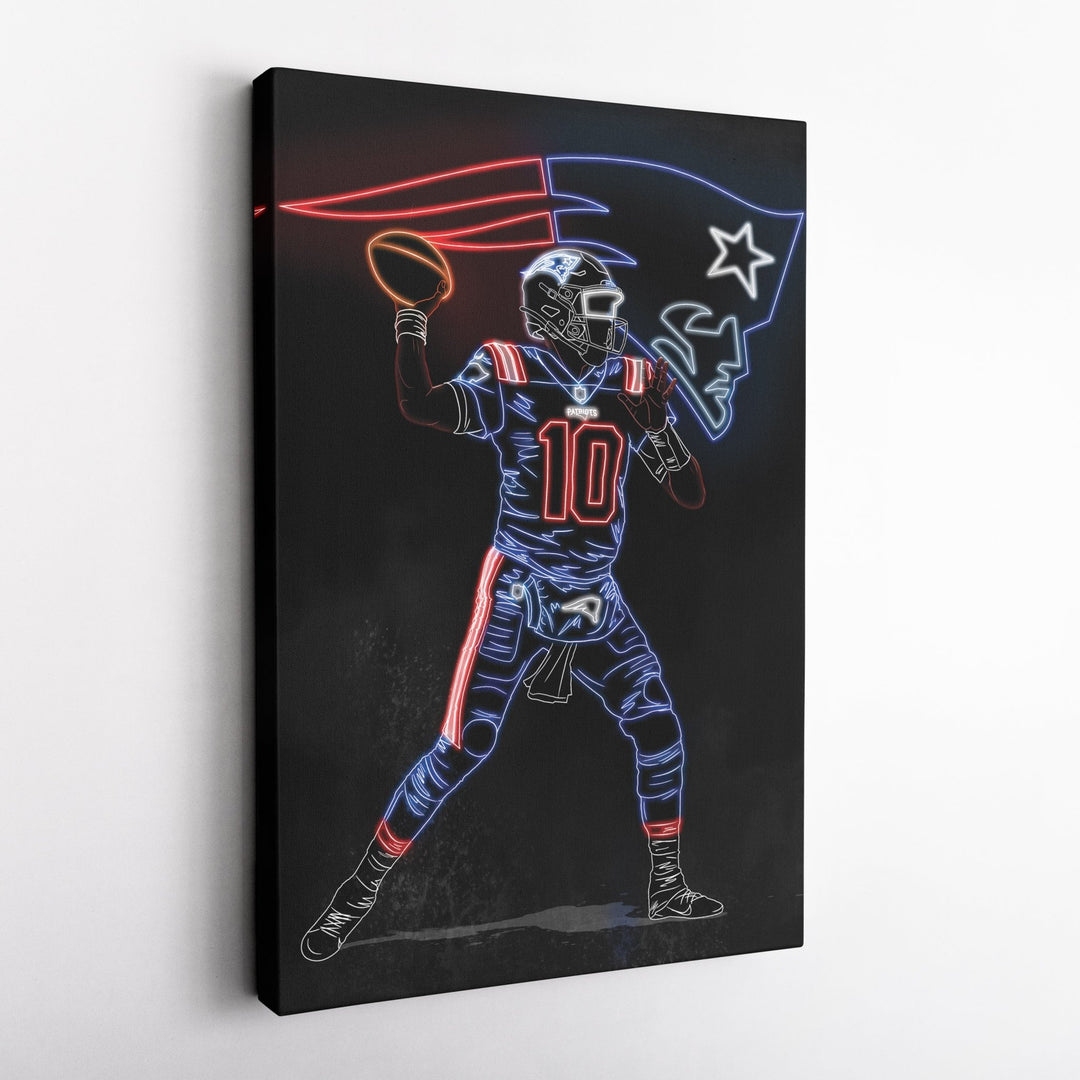 Mac Jones Neon Canvas Art | Patriots Wall Decor - CanvasNeon
