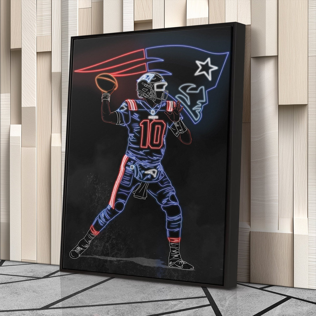 Mac Jones Neon Canvas Art | Patriots Wall Decor - CanvasNeon