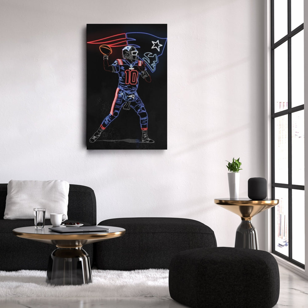 Mac Jones Neon Canvas Art | Patriots Wall Decor - CanvasNeon