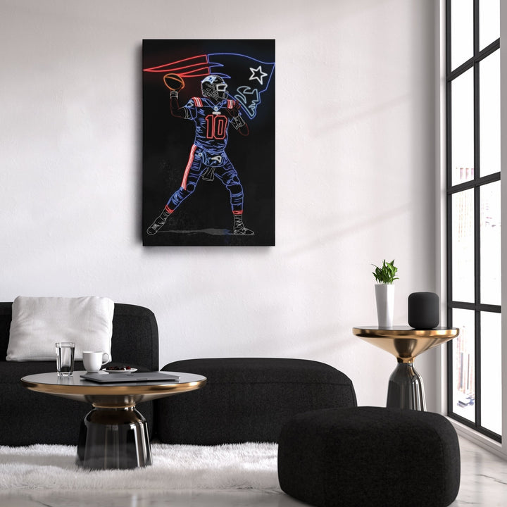 Mac Jones Neon Canvas Art | Patriots Wall Decor - CanvasNeon
