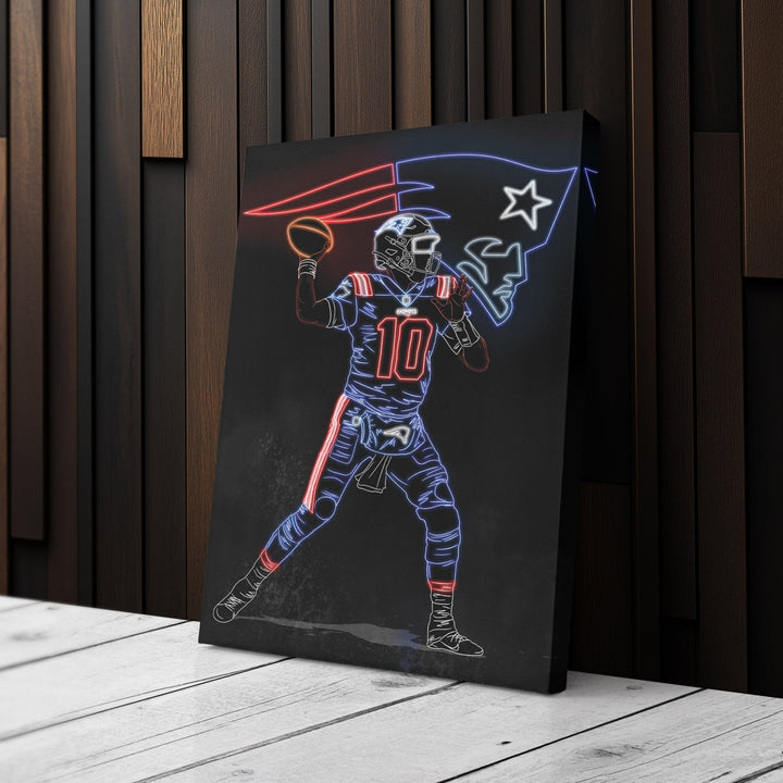 Mac Jones Neon Canvas Art | Patriots Wall Decor - CanvasNeon