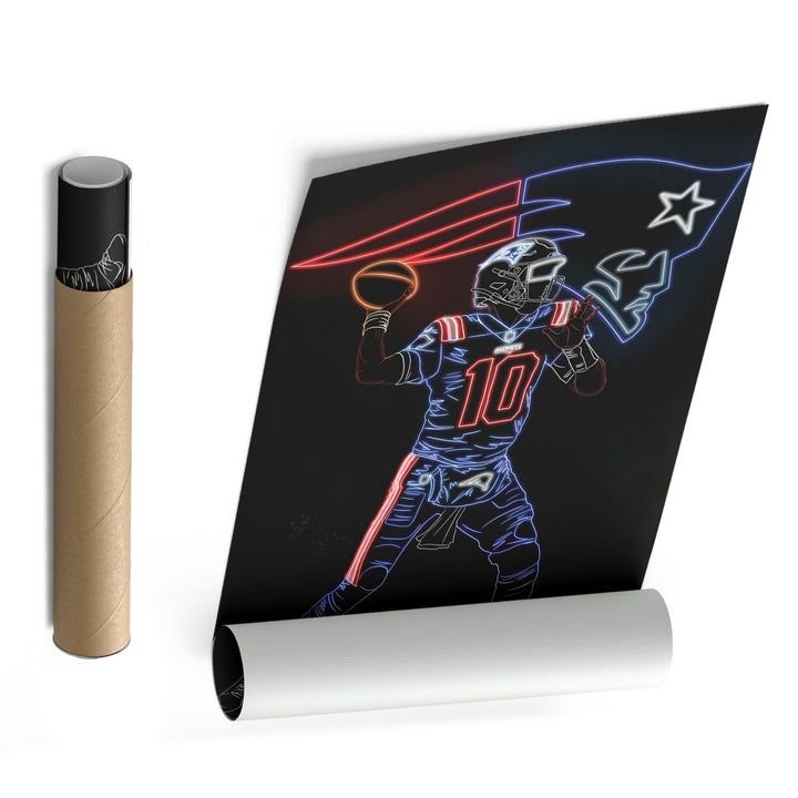Mac Jones Neon Canvas Art | Patriots Wall Decor - CanvasNeon