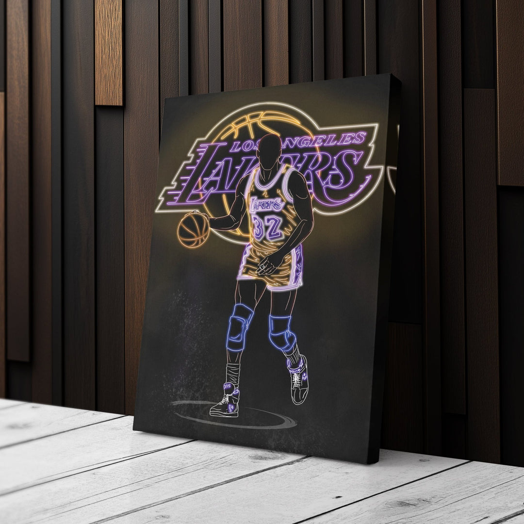 Magic Johnson Neon Canvas Art | Lakers Wall Decor - CanvasNeon