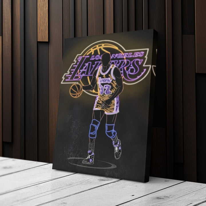 Magic Johnson Neon Canvas Art | Lakers Wall Decor - CanvasNeon