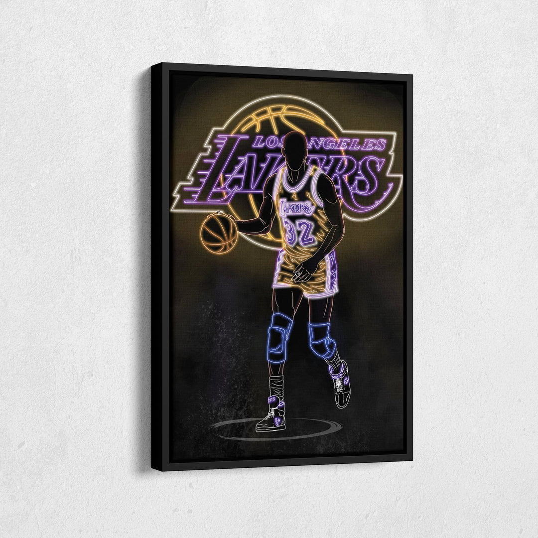 Magic Johnson Neon Canvas Art | Lakers Wall Decor - CanvasNeon