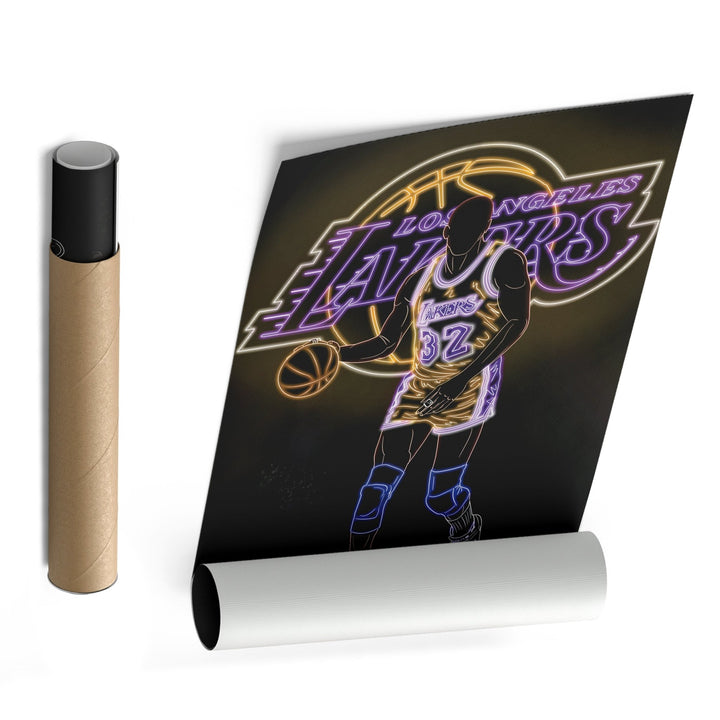 Magic Johnson Neon Canvas Art | Lakers Wall Decor - CanvasNeon