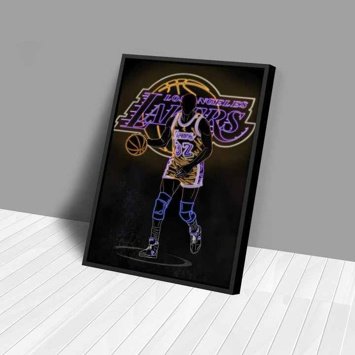 Magic Johnson Neon Canvas Art | Lakers Wall Decor - CanvasNeon