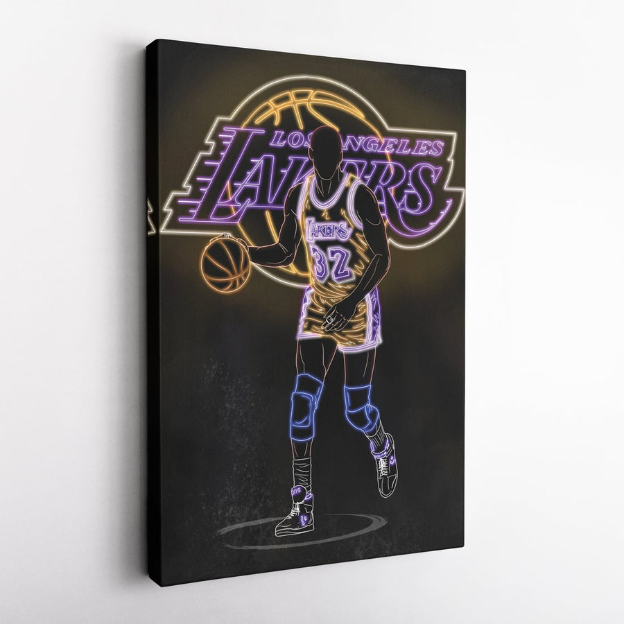 Magic Johnson Neon Canvas Art | Lakers Wall Decor - CanvasNeon