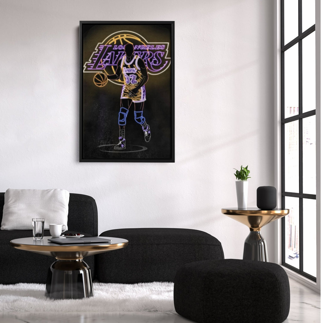 Magic Johnson Neon Canvas Art | Lakers Wall Decor - CanvasNeon