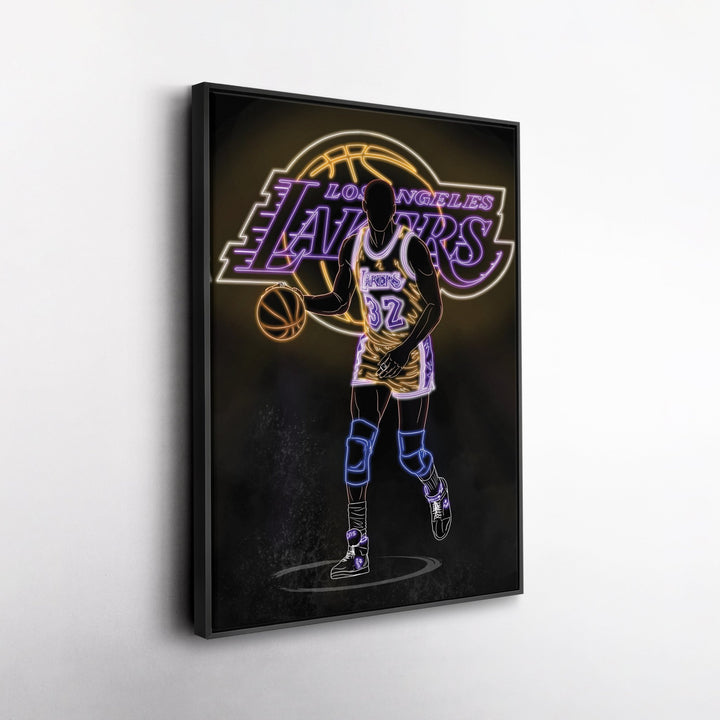 Magic Johnson Neon Canvas Art | Lakers Wall Decor - CanvasNeon