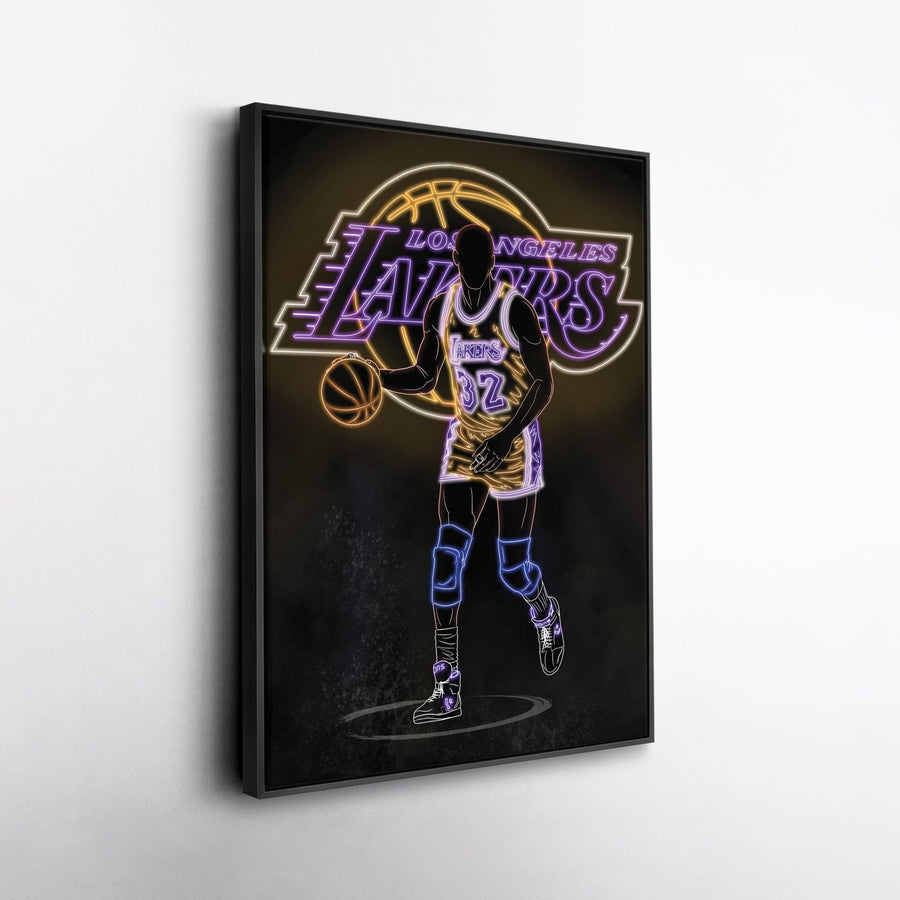 Magic Johnson Neon Canvas Art | Lakers Wall Decor - CanvasNeon