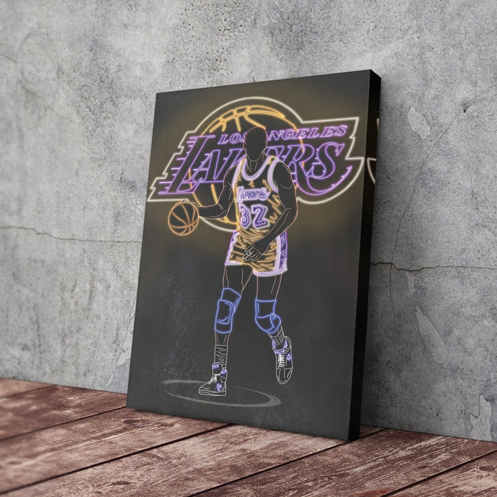 Magic Johnson Neon Canvas Art | Lakers Wall Decor - CanvasNeon