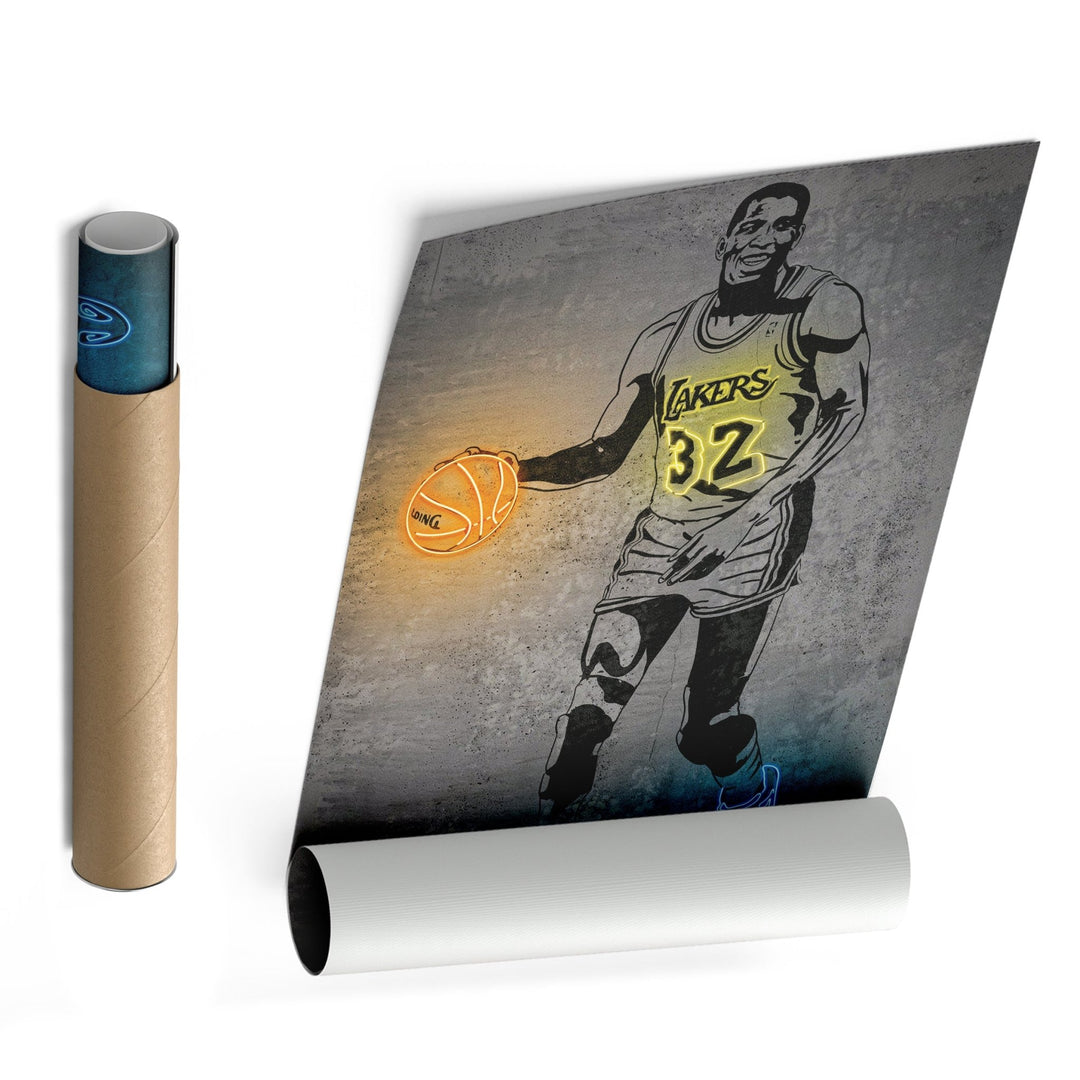 Magic Johnson Neon Canvas Art | Modern Wall Decor for Lakers Fans - CanvasNeon