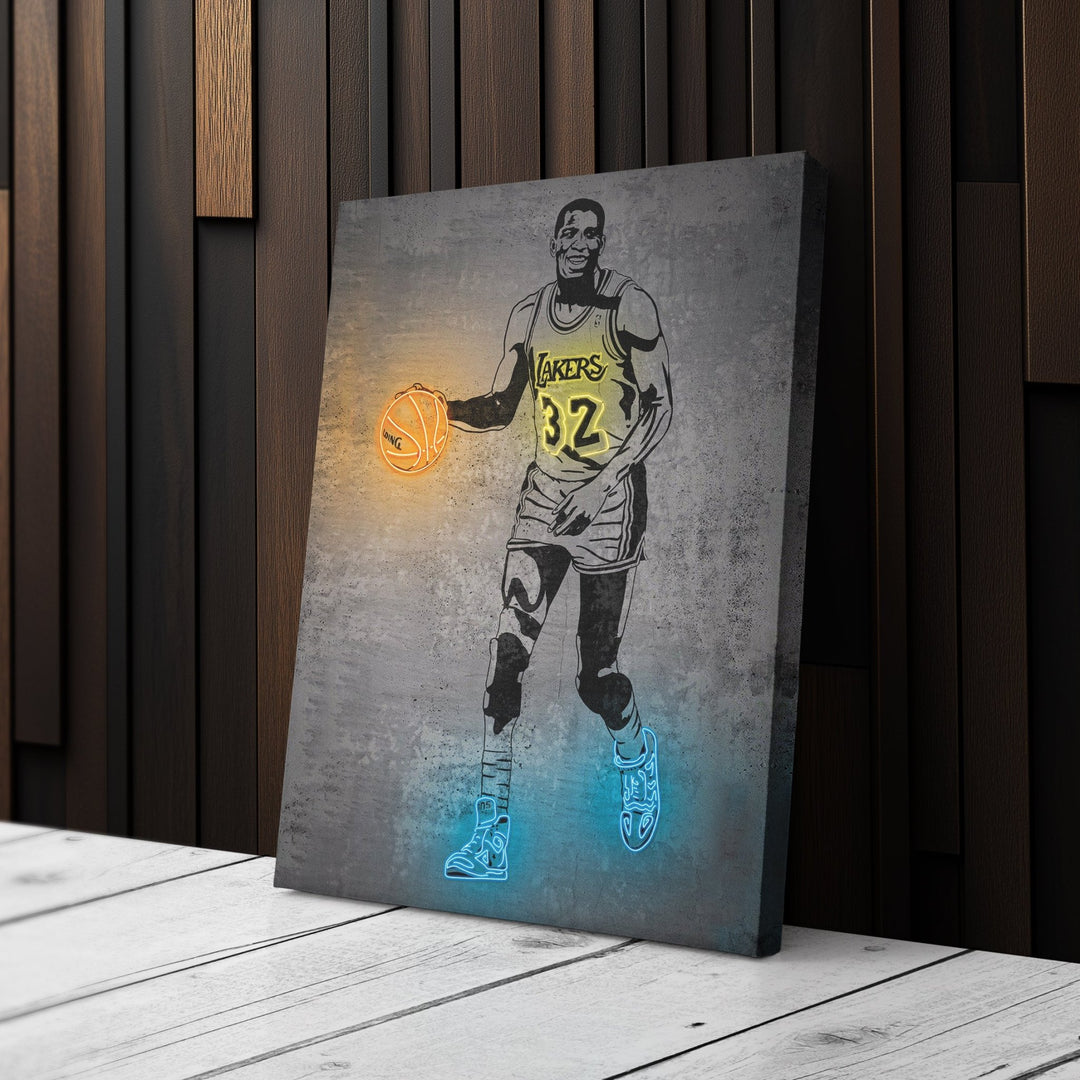 Magic Johnson Neon Canvas Art | Modern Wall Decor for Lakers Fans - CanvasNeon
