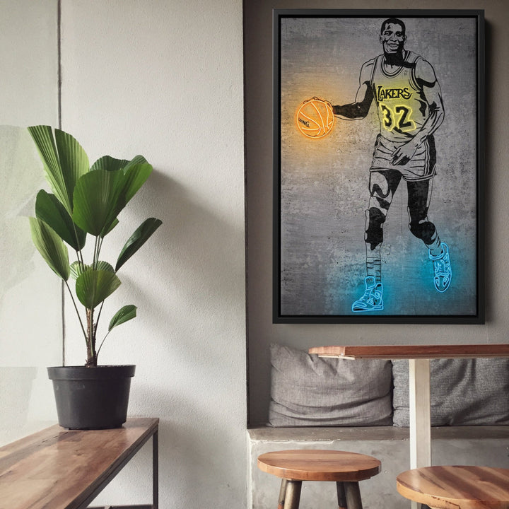 Magic Johnson Neon Canvas Art | Modern Wall Decor for Lakers Fans - CanvasNeon