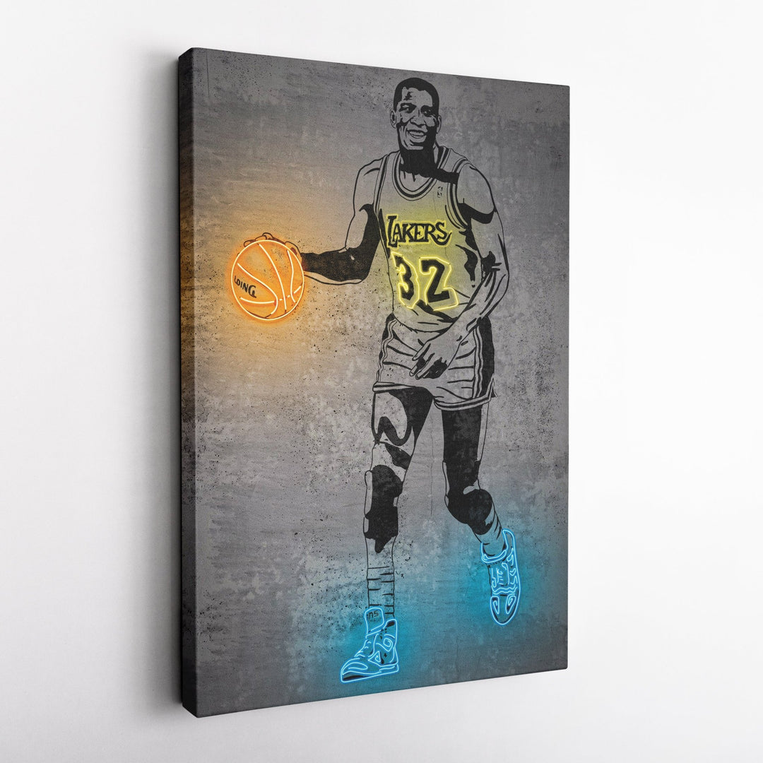 Magic Johnson Neon Canvas Art | Modern Wall Decor for Lakers Fans - CanvasNeon