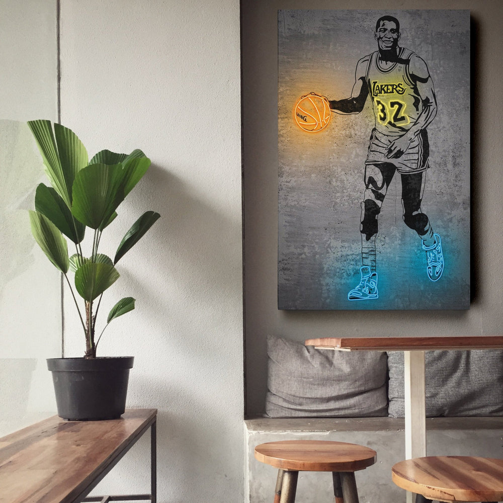 Magic Johnson Neon Canvas Art | Modern Wall Decor for Lakers Fans - CanvasNeon