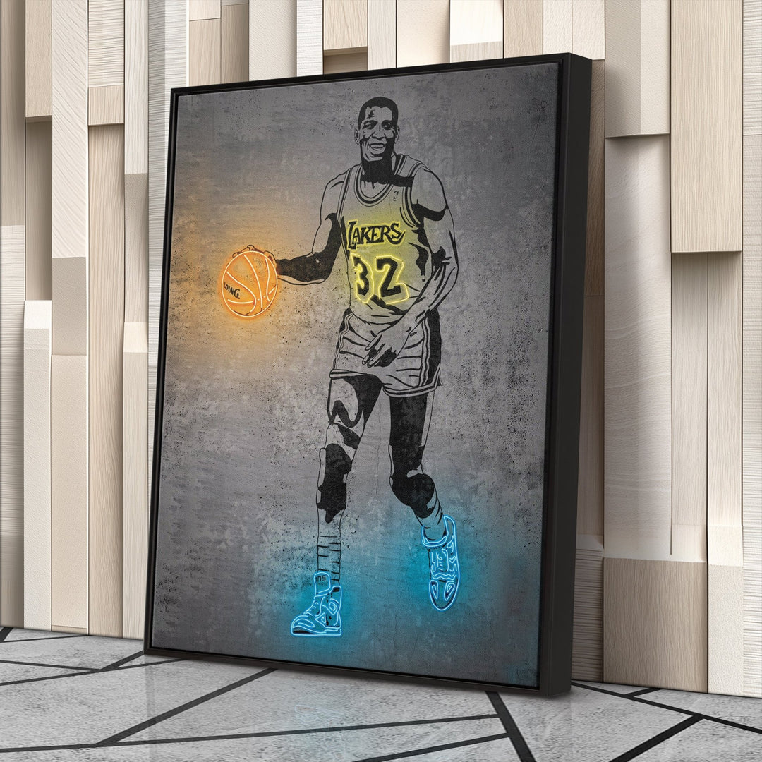 Magic Johnson Neon Canvas Art | Modern Wall Decor for Lakers Fans - CanvasNeon