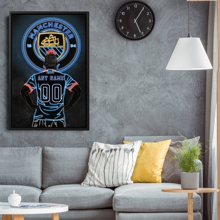 Manchester City Personalized Jersey Canvas | Neon Wall Art - CanvasNeon