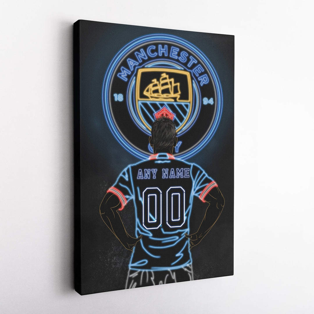 Manchester City Personalized Jersey Canvas | Neon Wall Art - CanvasNeon