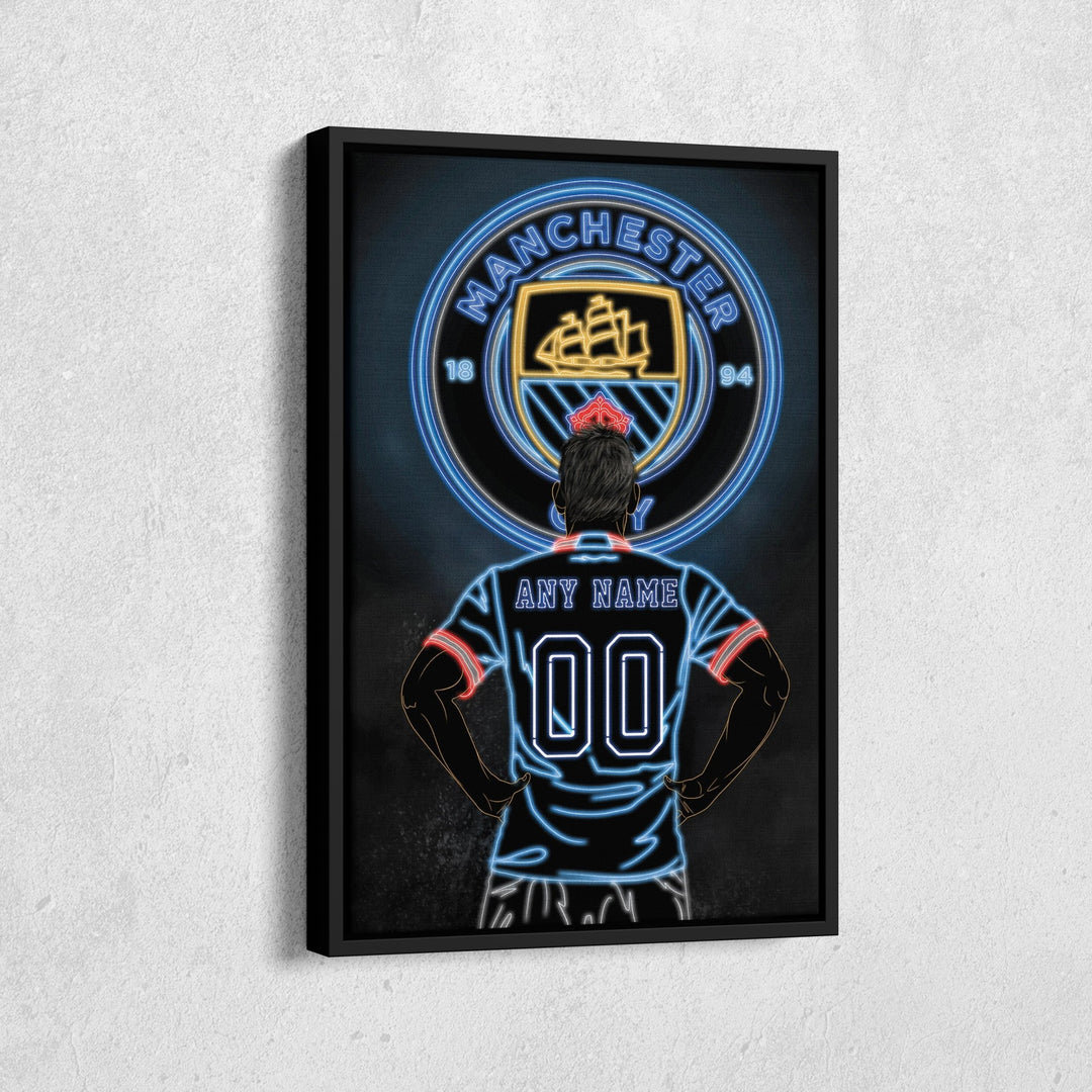 Manchester City Personalized Jersey Canvas | Neon Wall Art - CanvasNeon