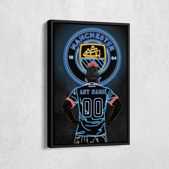 Manchester City Personalized Jersey Canvas | Neon Wall Art - CanvasNeon