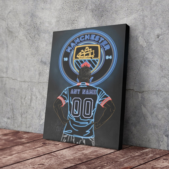 Manchester City Personalized Jersey Canvas | Neon Wall Art - CanvasNeon