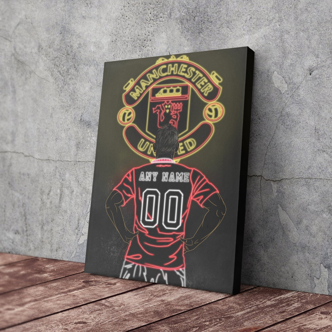 Manchester United Personalized Jersey Canvas | Neon Wall Art - CanvasNeon