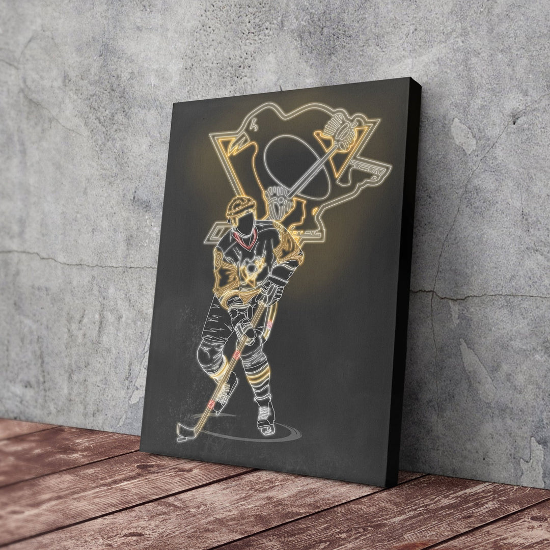 Mario Lemieux Neon Canvas Art | Penguins Wall Decor - CanvasNeon